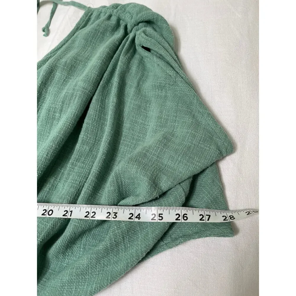 Free People Tie Back Romper Dress Green XS Boho Draped Sleeves Drawstring
